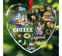 Ornamento natalizio in vetro personalizzato con punti di riferimento della Grecia 2025, culturale e punto di riferimento Grecia, ornamento di Natale regalo per uomini donne vacanze in Europa, testo e