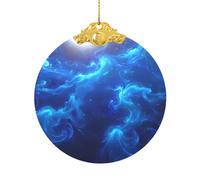 Ornamento natalizio in vetro, rotondo, da appendere, con clip in metallo e corda, per albero o decorazione della casa (tentacoli blu)