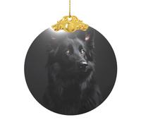 Ornamento natalizio in vetro, rotondo, da appendere, con clip in metallo e corda, per albero o decorazione per la casa (cane tedesco nero)