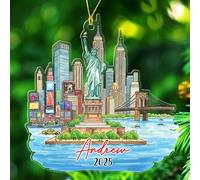 Ornamento natalizio personalizzato a forma di New York 2025, ornamento natalizio a forma di New York, regalo per amanti dei viaggi, uomini, donne, marito, moglie, luna di miele, nome dell'anno