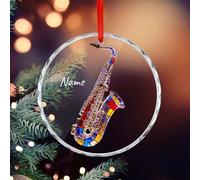Ornamento natalizio personalizzato a forma di sassofono, ornamento in vetro con nome, sassofono, regalo per papà, fratello, uomo, amante della musica, decorazione per le vacanze
