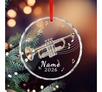 Ornamento natalizio personalizzato a forma di tromba, in cristallo, da appendere, con nome, strumento in ottone, decorazione per albero di Natale, regalo per gli amanti della musica