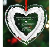 Ornamento natalizio personalizzato con piuma in memoria amorevole, una piuma appare quando una persona cara è vicina ornamenti in vetro per albero di Natale, nome/anno personalizzato ornamento