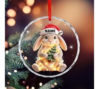 Ornamento natalizio personalizzato in cristallo a forma di coniglio, con nome personalizzato, cappello di Babbo Natale, coniglio da appendere, regalo per albero di Natale per gli amanti degli animali