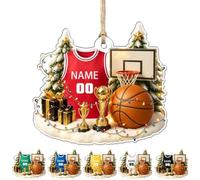 Ornamento natalizio personalizzato in jersey da basket, con nome e numero personalizzati, 2D, in acrilico, piatto, per sport, regalo per gli amanti del basket, tifosi, uomini, donne, compleanno