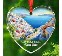 Ornamento natalizio personalizzato in vetro a Santorini 2025, testo personalizzato nome dell'anno per amante della Grecia, ornamento ricordo regalo per figlia, figlio, papà, mamma, famiglia, viaggi in