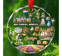 Ornamento natalizio personalizzato in vetro Paesi Bassi 2025, unico punto di riferimento e cultura olandese, ornamento di Natale regalo per amanti dei viaggi, uomini, donne, amici, regalo di Natale da