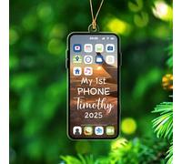 Ornamento natalizio personalizzato My 1st Phone 2025 - A forma di cella, anno/nome personalizzato e carta da parati regalo di Natale per figlio, figlia adolescente