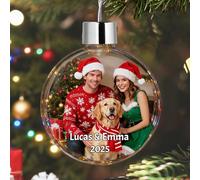 Ornamento natalizio personalizzato, pallina trasparente, decorazioni personalizzate per albero di Natale, decorazione fotografica per vacanze, regalo edizione 2025 (A1)
