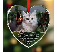 Ornamento natalizio personalizzato per cani e gatti, caro Babbo Natale What Had Happened was ornamenti, nome/foto amante dei gatti ornamento in vetro a forma di cuore Natale 2025, Ornamenti per albero