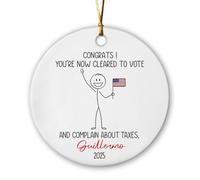 Ornamento natalizio personalizzato per cittadinanza americana, congratulazioni! Ora sei autorizzato a votare e lamentarti delle tasse Ornamento in ceramica, regalo per il nuovo cittadino americano