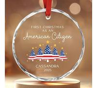 Ornamento natalizio personalizzato per cittadinanza statunitense, primo Natale come albero cittadino americano, design con nome e anno, ornamento personalizzato per nuovo cittadino statunitense, idea