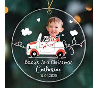 Ornamento natalizio personalizzato per il terzo Natale del bambino 2025, regalo per figlio, figlia, terzo Natale, cornice per foto per camion carino regalo per bambini, nome immagine personalizzata 3