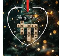 Ornamento natalizio personalizzato per la famiglia, cruciverba, personalizzabile con parole incrociate, in vetro, ricordo di Natale (cuore)