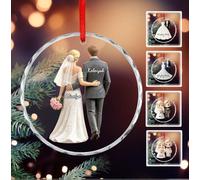 Ornamento natalizio personalizzato per sposi e sposi, ornamento da appendere in vetro cristallo personalizzato Mr & Mrs Newlywed, regalo per coppia di sposi, decorazione per le vacanze dell'albero di