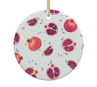 Ornamento natalizio rotondo in ceramica con motivo melograno 2025, 7,6 cm, decorazione da appendere per albero di casa e centro commerciale