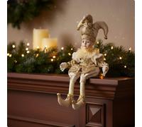 Ornamento Natalizio Stile Europeo Testa Oscillante Elfo di Natale Seduto