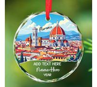Ornamento paesaggistico della città vecchia di Firenze 2025, testo/nome personalizzato e anno decorazione dell'albero di Natale Firenze, Cattedrale di Santa Maria del Fiore Ornamento in vetro