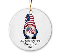 Ornamento patriottico personalizzato, ornamento in ceramica con gnomo con bandiera americana, ornamenti per il 4 luglio, regali per veterani o americani patriottici, regalo per la cittadinanza