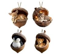 Ornamento Per Albero Di Natale, 4 Pezzi Decorazione Di Animali Ghianda 2D, Ornamenti Di Animali Natalizi Per Tavolo Da Mensola Per Finestre Da Interno Ed Esterno, Decorazioni Per La Casa Delle Vacanze