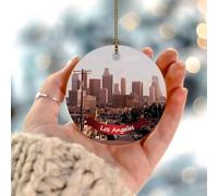 Ornamento per albero di Natale con paesaggio della città di Los Angeles USA American State Skyline rotondo in porcellana ciondolo in ceramica cerchio rustico palla di Natale regalo per feste albero di
