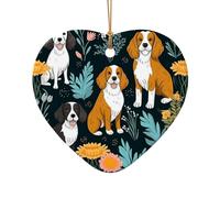 Ornamento per albero di Natale in ceramica a forma di cane con foglie e fiori, decorazione da appendere in porcellana a forma di cuore con stampa fronte-retro, elegante ricordo natalizio per lo scamb