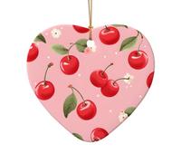 Ornamento per albero di Natale in ceramica a forma di cuore con fiori e foglie di ciliegio, decorazione da appendere in porcellana stampata su entrambi i lati, elegante ricordo natalizio per lo scamb