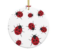 Ornamento per albero di Natale in ceramica, con stampa di coccinelle a sette stelle, rotondo, ricordo per Natale, Capodanno e decorazioni festive