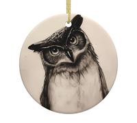 Ornamento per albero di Natale in ceramica - Simpatico gufo stampato ricordo rotondo per Natale, Capodanno e decorazioni festive