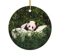 Ornamento per albero di Natale in ceramica - Simpatico piccolo panda con stampa rotonda ricordo per Natale, Capodanno e decorazioni festive