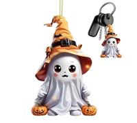 Ornamento per auto, ciondolo a forma di fantasma per specchietto retrovisore con zucca, grazioso ornamento 2D in acrilico per Halloween, per veicoli, camion, portafogli e borsellini