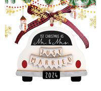 Ornamento per auto Just Married, ornamento per matrimoni 2024, il nostro primo Natale come Mr e Mrs, ornamento per albero di Natale per auto, decorazione per auto per coppia sposata, per la casa