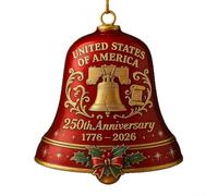 Ornamento per campanello in acrilico per il 250° anniversario, decorazione per albero di Natale, onorare la storia, con design patriottico e stile pendolo per case vacanze (rosso)