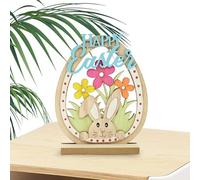 Ornamento per coniglio in legno - Stand per coniglio di Pasqua in legno | Ornamenti per uova in legno di Pasqua | Ornamenti per ufficio con motivo a fiori di coniglio d' creativo, in piedi conigli