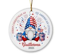 Ornamento per il primo Natale come gnomo cittadino americano, ornamenti in ceramica per cittadinanza statunitense, nome personalizzato, regalo di Natale per nuovi cittadini americani, decorazione per