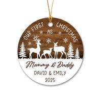 Ornamento per il primo Natale come mamma e papà a forma di cervo 2025, regalo personalizzato per il primo Natale come mamma e papà per i nuovi genitori, famiglia di 3 nomi personalizzati con cervi