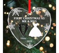 Ornamento per il primo Natale sposato 2025, ornamento personalizzato in vetro a forma di cuore, con scritta "Just Married", "First Christmas As Mr and Mrs G-Lass O-rnament", regalo per sposi e moglie