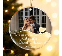 Ornamento per il primo Natale sposato 2025, personalizzabile Mr & Mrs con foto, nomi e data, decorazione personalizzata per coppie per le vacanze per camino, albero di Natale o celebrazione