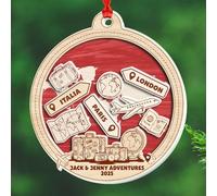 Ornamento personalizzato a 3 strati Shaker regalo per donne uomini amanti dei viaggi, My Adventure Awaits ornamento natalizio 2025, nome personalizzato e 3 punti di riferimento in viaggio ornamenti