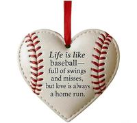 Ornamento personalizzato a forma di cuore da baseball per uso festivo con motivo a cuciture rosse e incisione per nomi, date o brevi parole commemorative (baseball)