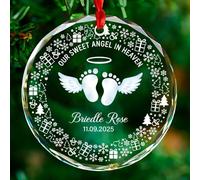 Ornamento personalizzato con il nostro dolce angelo in paradiso, ornamento in vetro con ali d'angelo, regalo di Natale in paradiso per la perdita di un bambino caro, ornamenti commemorativi