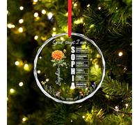 Ornamento personalizzato con nome cristiano e versetti della Bibbia ornamento “God Says I Am”, ciondolo natalizio con fiore di nascita, ciondolo per albero di Natale, decorazione regalo religioso