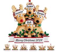 Ornamento personalizzato per albero di Natale dei cervi Famiglia di 2,3,4,5,6,7,8 Nome carino Babbo Natale renna 2024 Decorazione natalizia Regalo di Natale-Famiglia di 4
