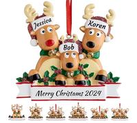 Ornamento personalizzato per albero di Natale dei cervi Famiglia di 2,3,4,5,6,7,8 Nome carino Babbo Natale renna 2024 Decorazione natalizia Regalo di Natale-Famiglia di 3