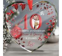 Ornamento personalizzato per il 40° anniversario di matrimonio, ornamento personalizzato per anniversario di rubino con foto e nomi, regalo ricordo a forma di cuore inciso per genitori o coppie che