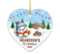 Ornamento personalizzato per il primo Natale del nipote a forma di cuore in ceramica regalo per neonato dai nonni, ornamento per il primo Natale del nipote dell'orso polare, anno e nome personalizzato