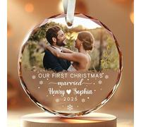 Ornamento personalizzato per il primo Natale sposato 2025, ornamento personalizzato in vetro con foto, il nostro primo Natale come Mr e Mrs, matrimonio, regali di fidanzamento personalizzati per