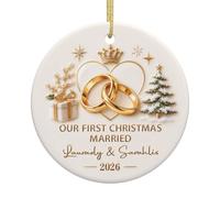 Ornamento personalizzato per il primo Natale sposato 2026 Mr e Mrs | Ornamenti natalizi personalizzati con il nome del nostro primo matrimonio, in ceramica, regalo ricordo per coppie appena