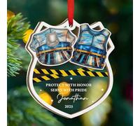 Ornamento personalizzato per ufficiale di polizia, ornamenti in acrilico in legno a 2 strati, regalo per poliziotti, ornamenti per poliziotti, ornamenti personalizzati per poliziotti, proteggere con