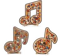 Ornamento puzzle strumento nota musicale, puzzle musicale 3D in legno di forma irregolare con pezzi di violino, chitarra, pianoforte, batteria, arte creativa per adulti, regalo artistico (3PCS)